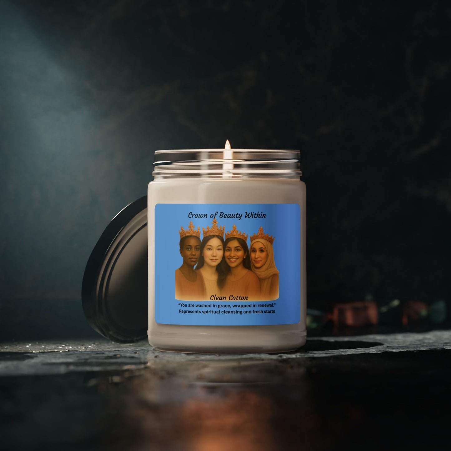 Crowned Light Candle | Clean Cotton | 100% Natural Soy Wax Blend Candle 9oz