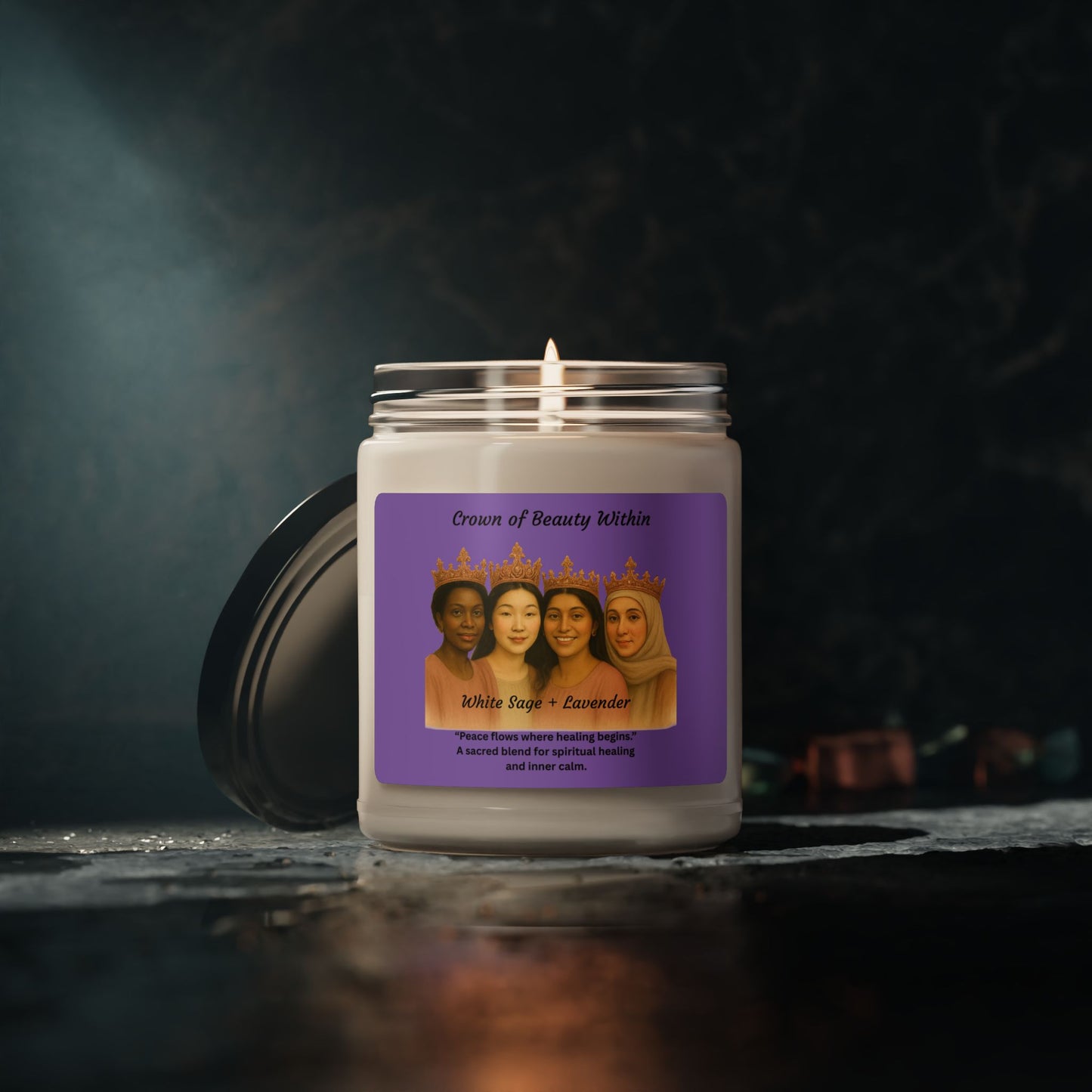 Crowned Light Candle | White Sage + Lavender | 100% Natural Soy Wax Blend Candle 9oz