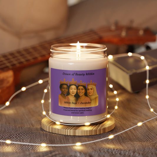Crowned Light Candle | White Sage + Lavender | 100% Natural Soy Wax Blend Candle 9oz