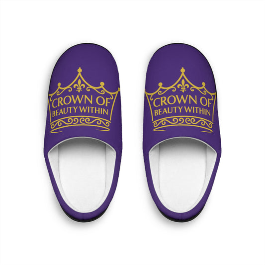 Crown of Beauty Within™ Comfort Slippers – Purple & Gold Edition