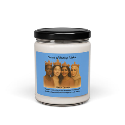 Crowned Light Candle | Clean Cotton | 100% Natural Soy Wax Blend Candle 9oz