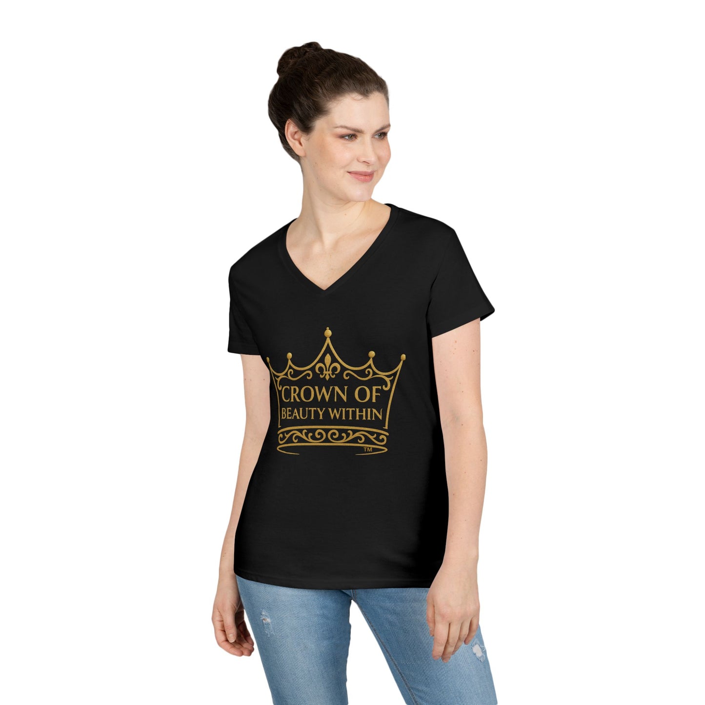 Signature Crown of Beauty Within™ | V-Neck T-Shirt | Empowerment Tee | Self-Love Shirt