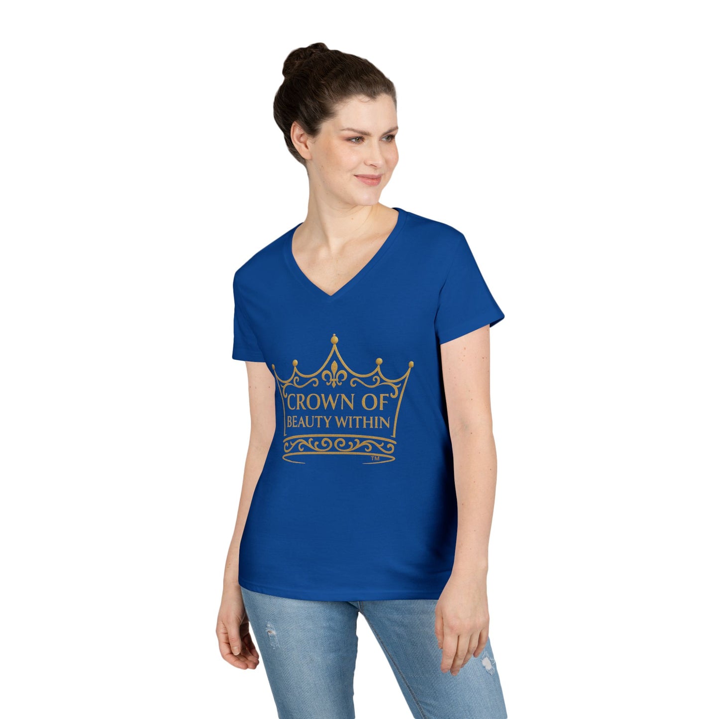 Signature Crown of Beauty Within™ | V-Neck T-Shirt | Empowerment Tee | Self-Love Shirt