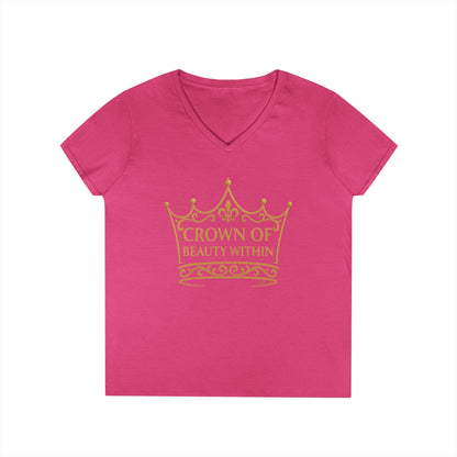 Signature Crown of Beauty Within™ | V-Neck T-Shirt | Empowerment Tee | Self-Love Shirt