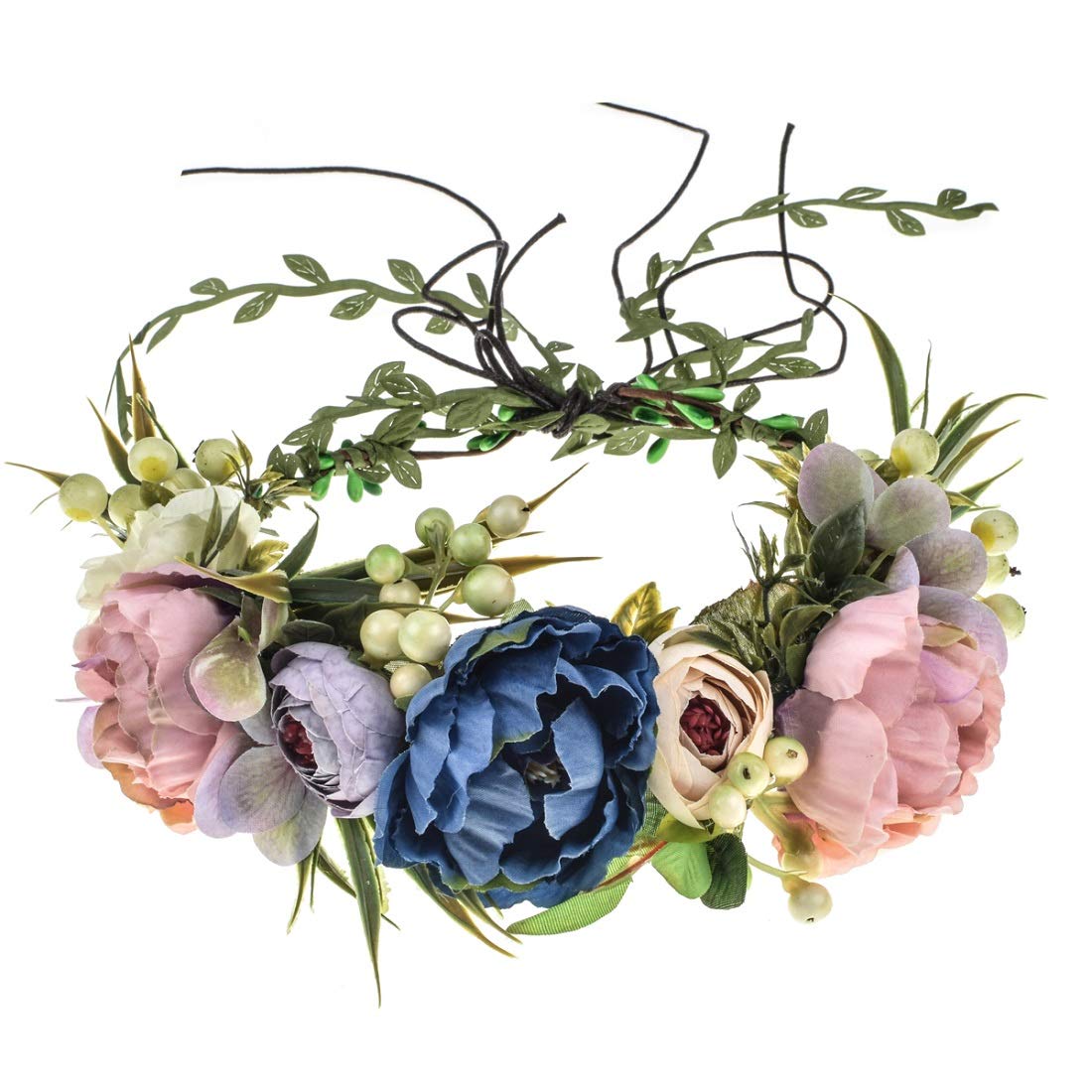 Vividsun Adjustable Flower Crown Floral Headpiece Floral Crown Wedding Festivals Photo Props (L/Pale pink peony)