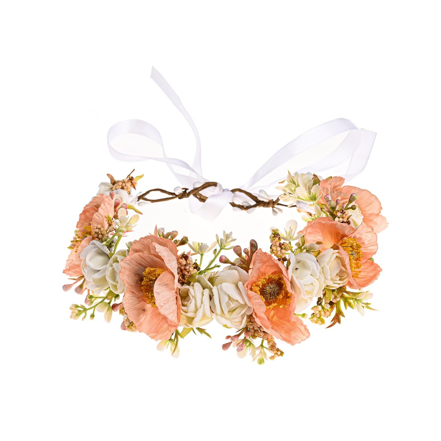 Vividsun Adjustable Flower Crown Floral Headpiece Floral Crown Wedding Festivals Photo Props (L/Pale pink peony)
