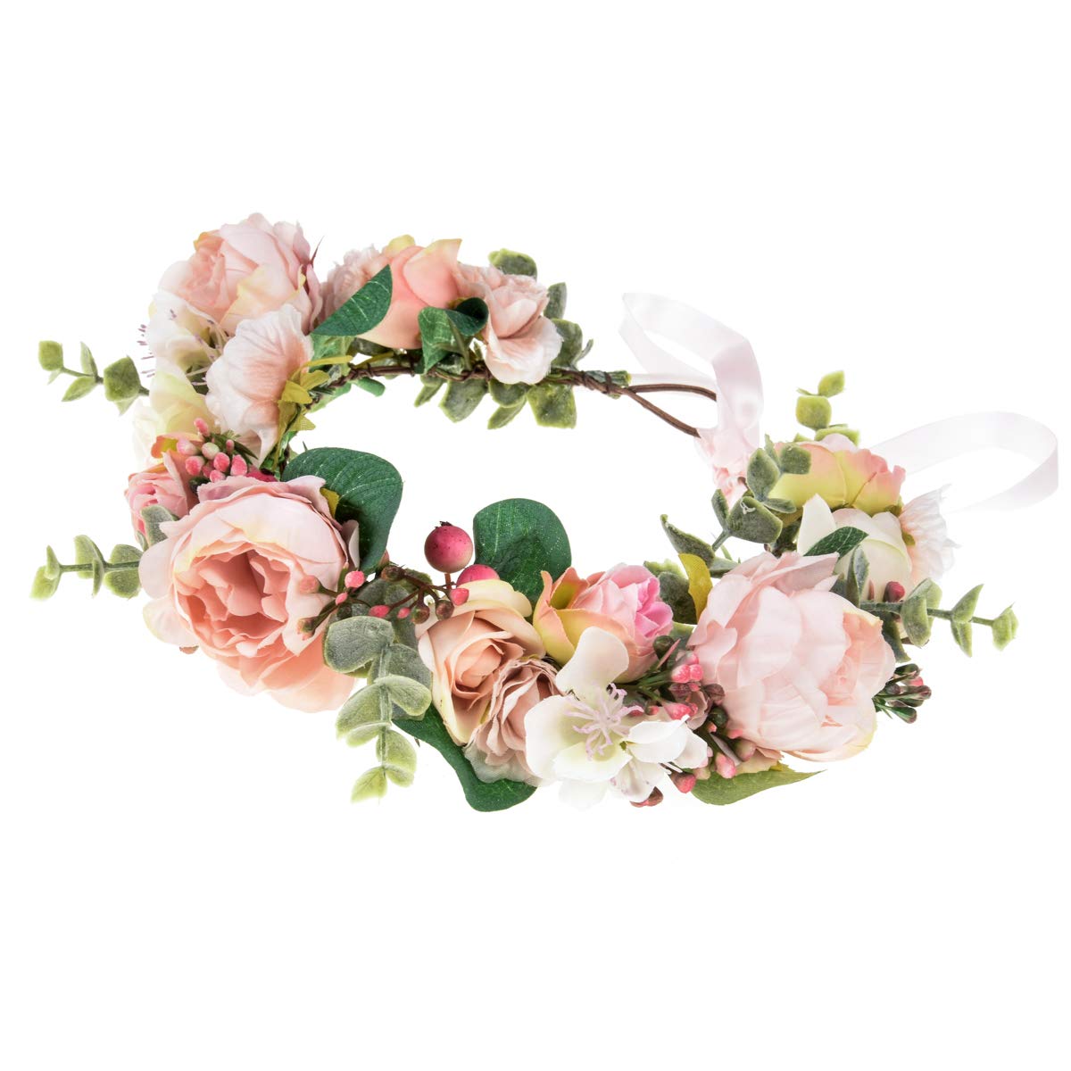 Vividsun Adjustable Flower Crown Floral Headpiece Floral Crown Wedding Festivals Photo Props (L/Pale pink peony)