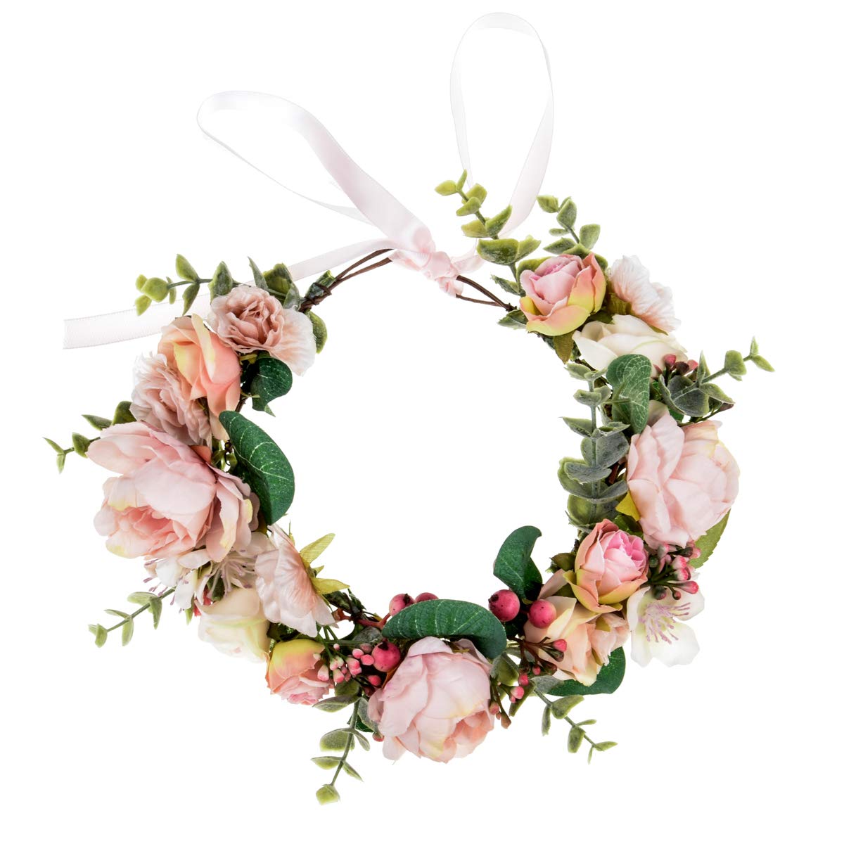 Vividsun Adjustable Flower Crown Floral Headpiece Floral Crown Wedding Festivals Photo Props (L/Pale pink peony)