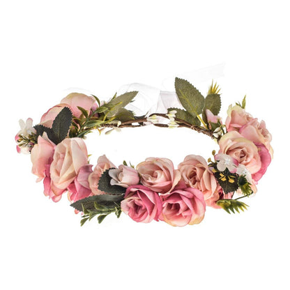 Vividsun Adjustable Flower Crown Floral Headpiece Floral Crown Wedding Festivals Photo Props (L/Pale pink peony)