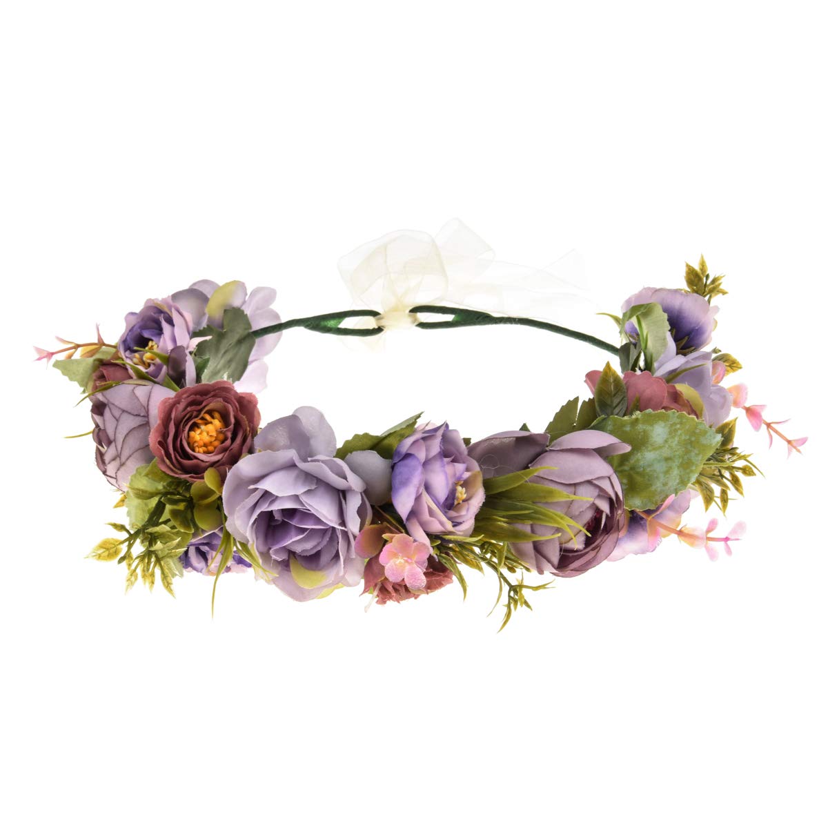 Vividsun Adjustable Flower Crown Floral Headpiece Floral Crown Wedding Festivals Photo Props (L/Pale pink peony)