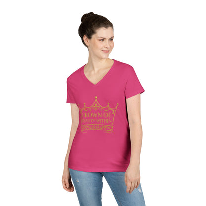 Signature Crown of Beauty Within™ | V-Neck T-Shirt | Empowerment Tee | Self-Love Shirt