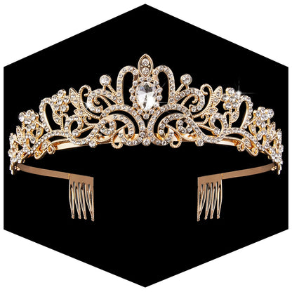 Gold Crown for Women Crystal Princess Tiaras Rhinestone Queen Headband Wedding Bridal Hair Accessories Birthday Prom Pageant Party Coming of Age Ceremony Photo Props