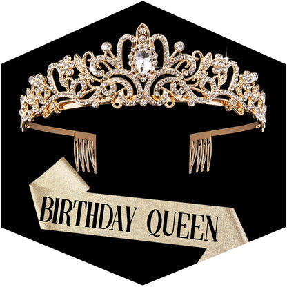 Gold Crown for Women Crystal Princess Tiaras Rhinestone Queen Headband Wedding Bridal Hair Accessories Birthday Prom Pageant Party Coming of Age Ceremony Photo Props
