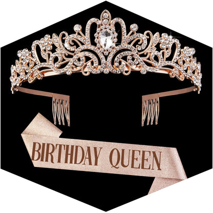 Gold Crown for Women Crystal Princess Tiaras Rhinestone Queen Headband Wedding Bridal Hair Accessories Birthday Prom Pageant Party Coming of Age Ceremony Photo Props