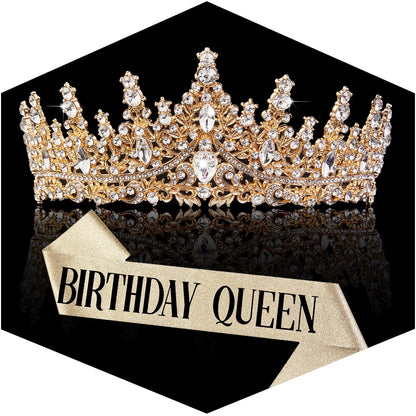 Gold Crown for Women Crystal Princess Tiaras Rhinestone Queen Headband Wedding Bridal Hair Accessories Birthday Prom Pageant Party Coming of Age Ceremony Photo Props