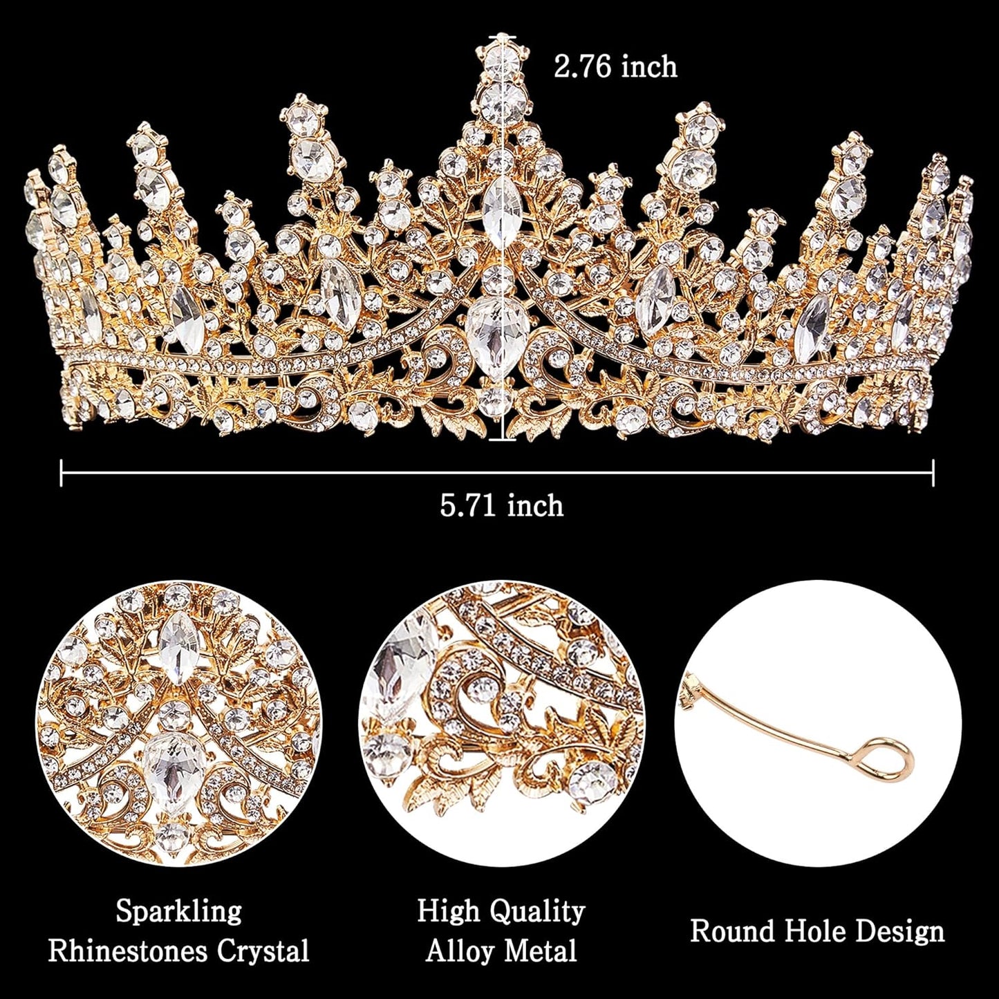 Gold Crown for Women Crystal Princess Tiaras Rhinestone Queen Headband Wedding Bridal Hair Accessories Birthday Prom Pageant Party Coming of Age Ceremony Photo Props
