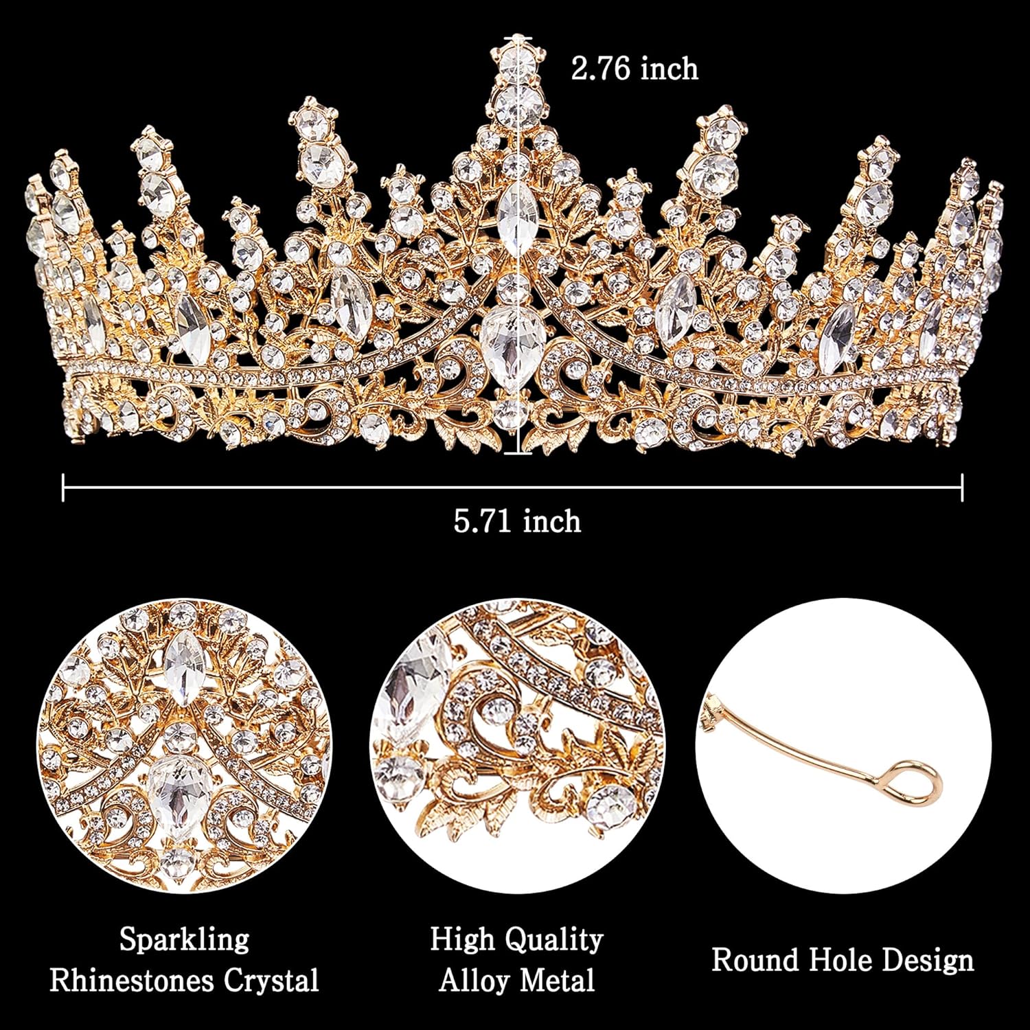 Gold Crown for Women Crystal Princess Tiaras Rhinestone Queen Headband Wedding Bridal Hair Accessories Birthday Prom Pageant Party Coming of Age Ceremony Photo Props