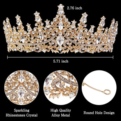 Gold Crown for Women Crystal Princess Tiaras Rhinestone Queen Headband Wedding Bridal Hair Accessories Birthday Prom Pageant Party Coming of Age Ceremony Photo Props