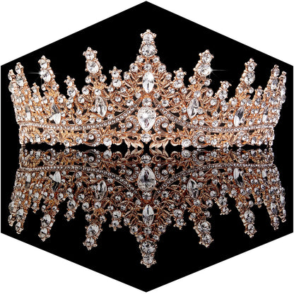 Gold Crown for Women Crystal Princess Tiaras Rhinestone Queen Headband Wedding Bridal Hair Accessories Birthday Prom Pageant Party Coming of Age Ceremony Photo Props