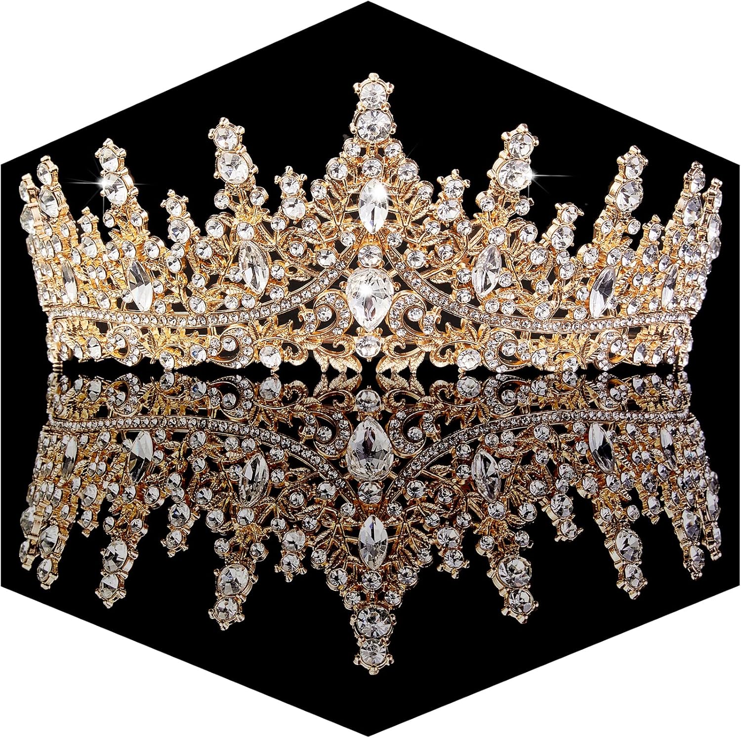 Gold Crown for Women Crystal Princess Tiaras Rhinestone Queen Headband Wedding Bridal Hair Accessories Birthday Prom Pageant Party Coming of Age Ceremony Photo Props