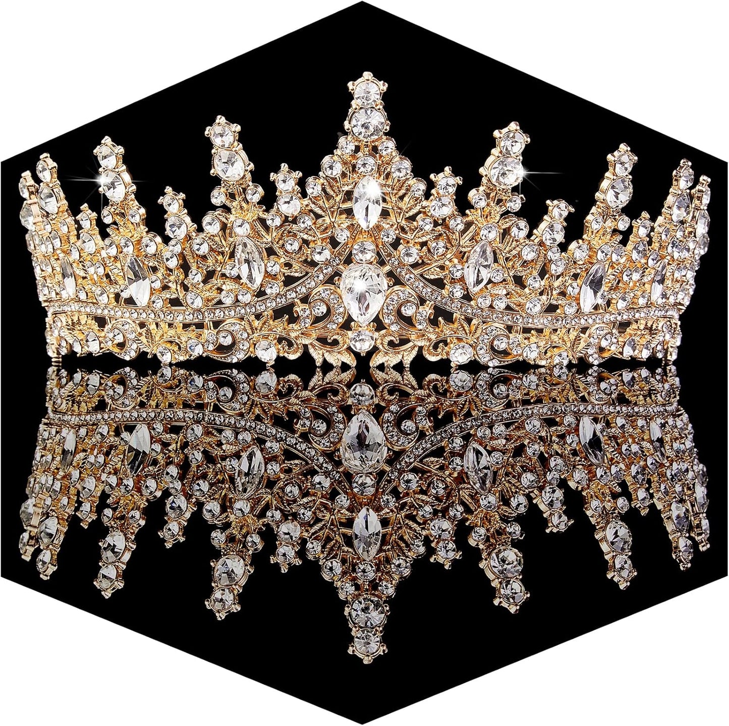 Gold Crown for Women Crystal Princess Tiaras Rhinestone Queen Headband Wedding Bridal Hair Accessories Birthday Prom Pageant Party Coming of Age Ceremony Photo Props