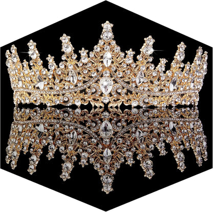 Gold Crown for Women Crystal Princess Tiaras Rhinestone Queen Headband Wedding Bridal Hair Accessories Birthday Prom Pageant Party Coming of Age Ceremony Photo Props